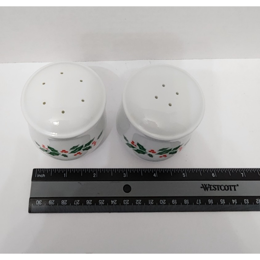 Corelle Salt & Pepper Shaker Set Christmas White WINTER HOLLY with Box #6018569 - Picture 6 of 13